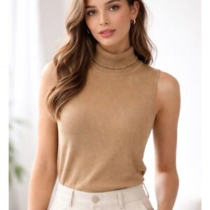 Elegant Sleeveless Tan Mock Neck Top